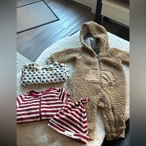 Cozy Tan Sherpa Baby Onesie with Red Striped Set with pj onsie